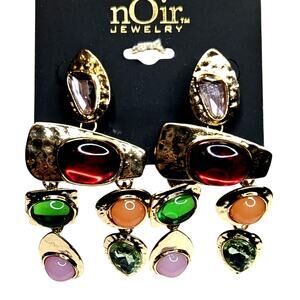 nOir Gemstone Earrings Vibrant Colors On Gold Tone Dangles